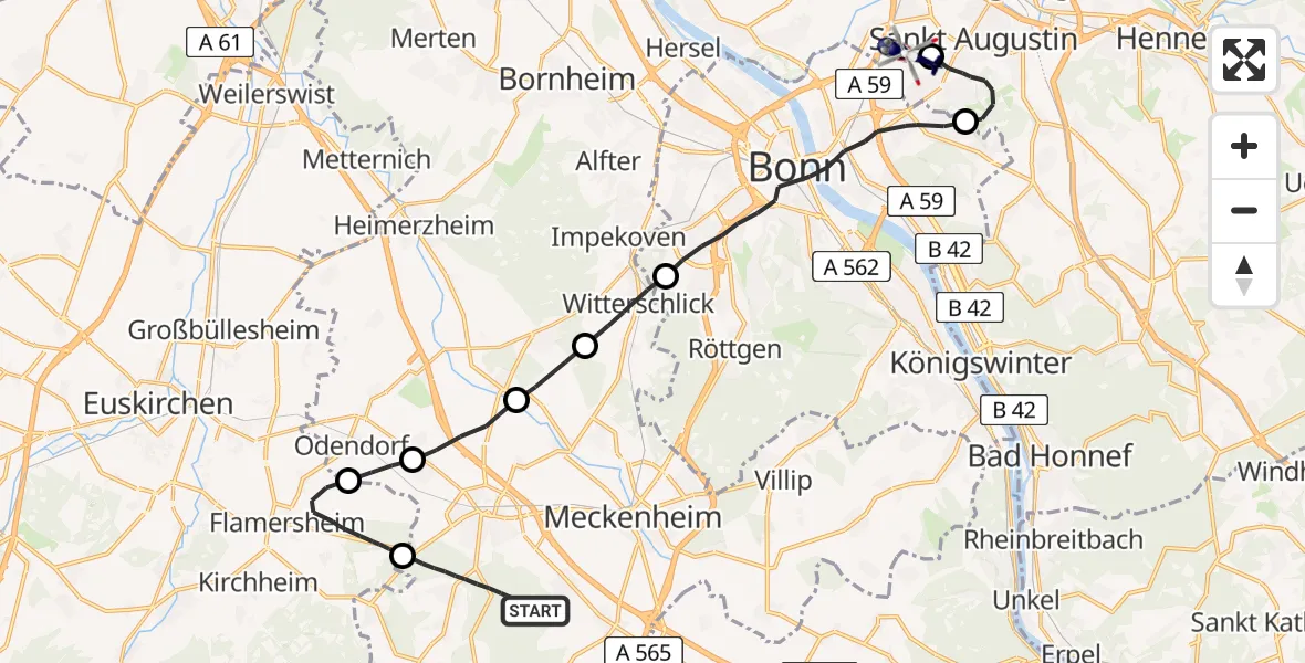 Flugroute Polizeihubschrauber Rheinbach - Bonn-Hangelar Flugplatz, 20 Mai 2026, 12:41