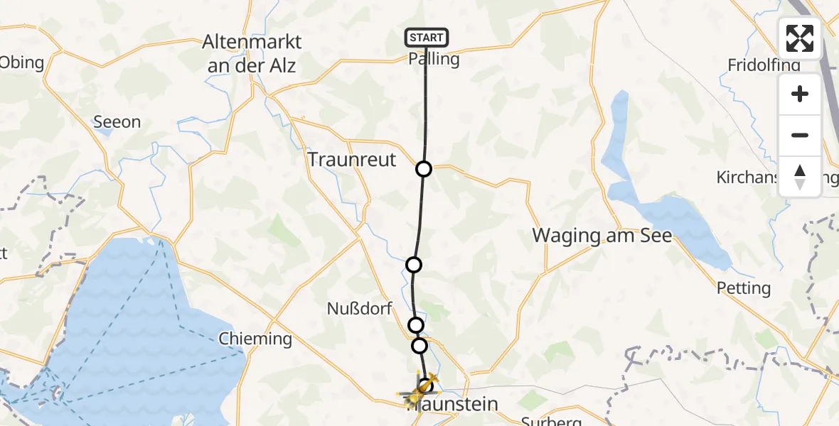 Flugroute Rettungshubschrauber Palling - Traunstein Hospital, 20 Mai 2026, 12:43