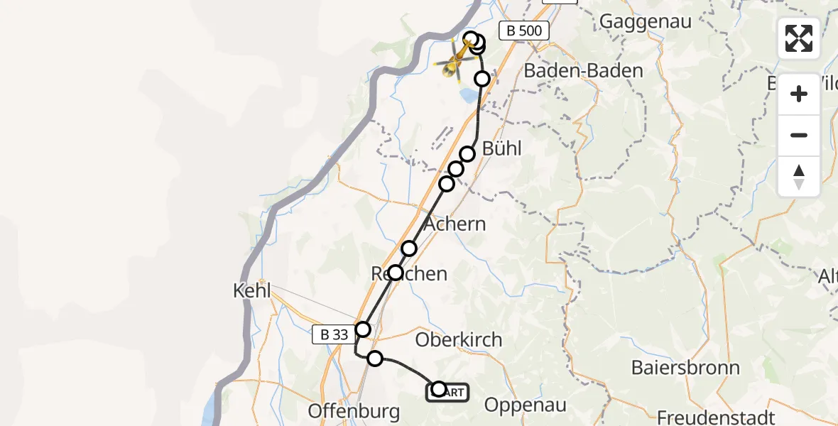 Flugroute Rettungshubschrauber Oberkirch - Karlsruhe Baden-Baden Flughafen, 20 Mai 2026, 12:47