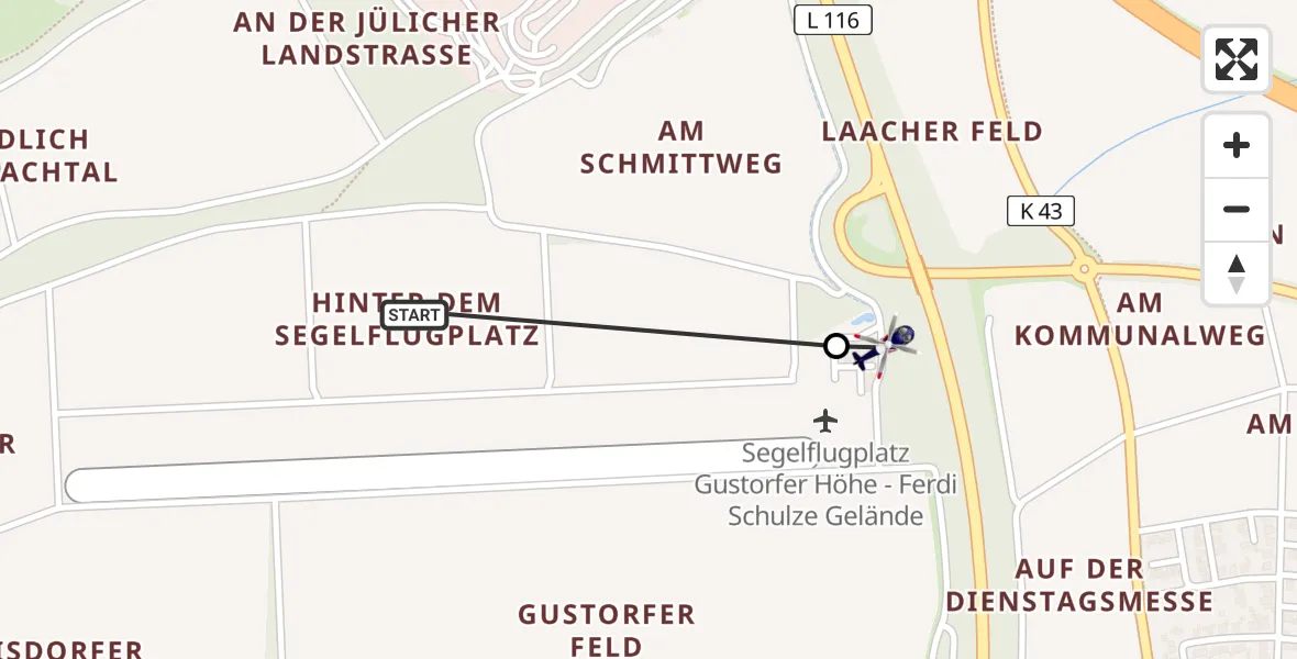 Flugroute Polizeihubschrauber Gustorfer Höhe Flugplatz - Grevenbroich, 20 Mai 2026, 12:48