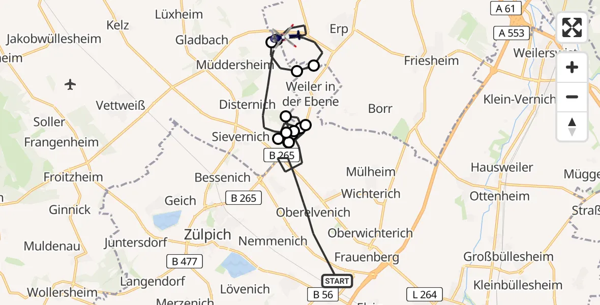 Flugroute Polizeihubschrauber Zülpich - Erftstadt, 20 Mai 2026, 12:51
