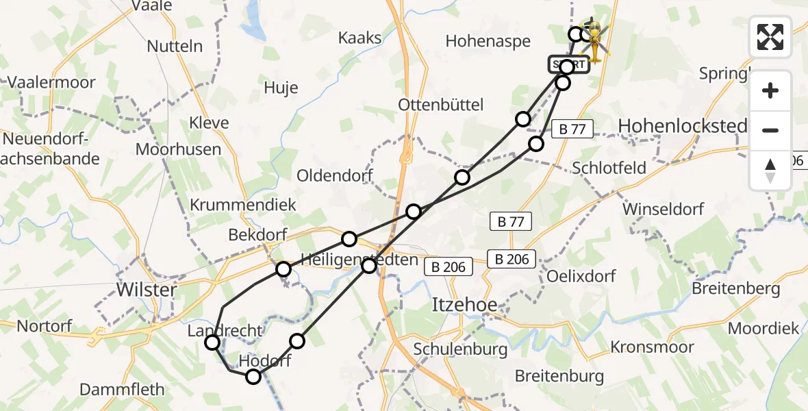 Flugroute Rettungshubschrauber Hohenaspe - Itzehoe Hungriger Wolf Flugplatz, 20 Mai 2026, 13:00
