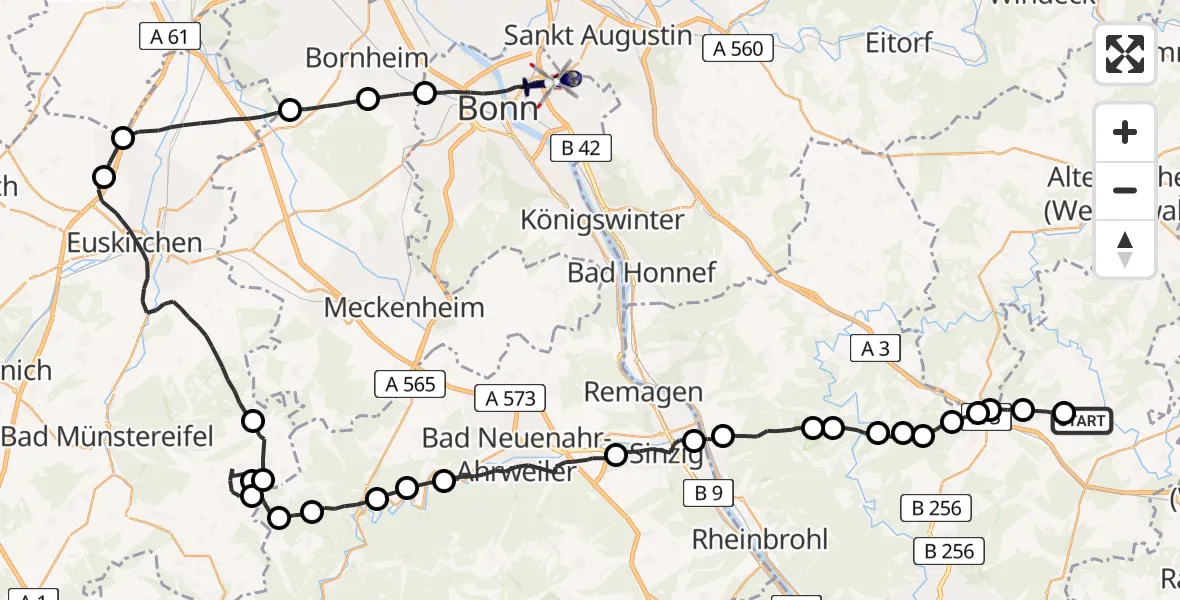 Flugroute Polizeihubschrauber Niederhofen - Bonn, 20 Mai 2026, 13:01