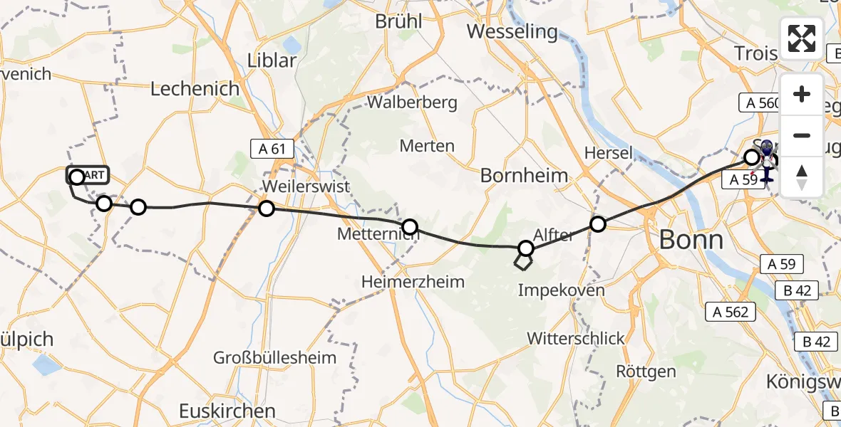 Flugroute Polizeihubschrauber Erftstadt - Sankt Augustin, 20 Mai 2026, 13:04
