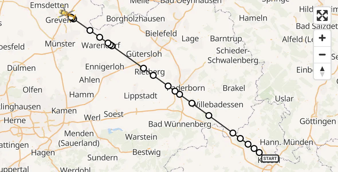 Flugroute Ambulanzhubschrauber Kassel - Christoph  Westfalen-ADAC, 20 Mai 2026, 13:10