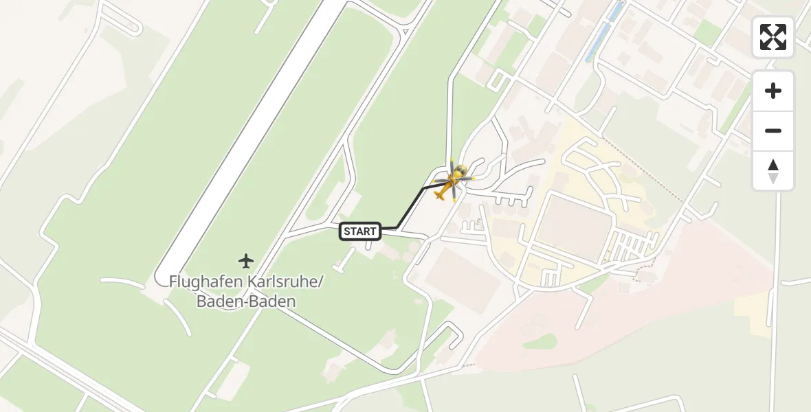Flugroute Rettungshubschrauber Karlsruhe Baden-Baden Flughafen - Karlsruhe Baden-Baden Flughafen, 20 Mai 2026, 13:11