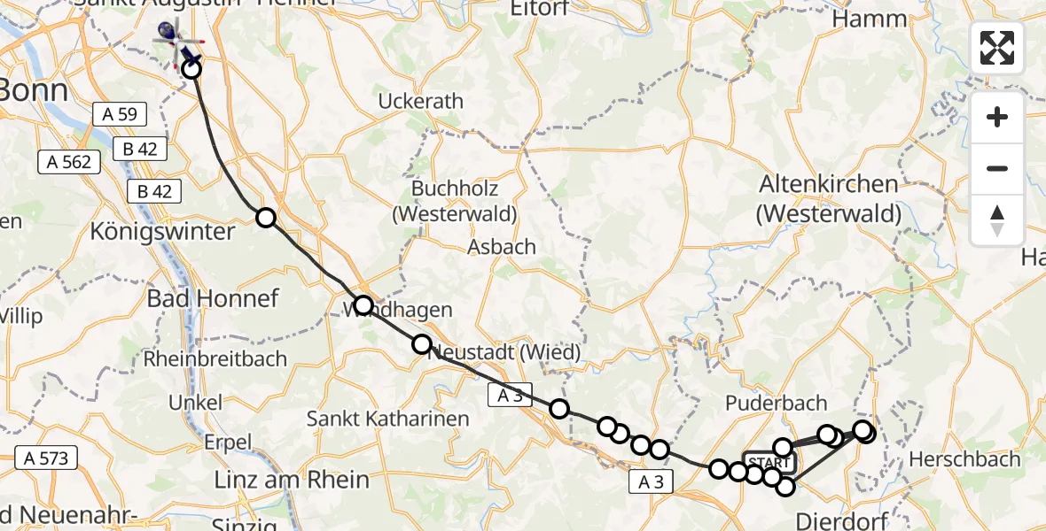 Flugroute Polizeihubschrauber Raubach - Sankt Augustin, 20 Mai 2026, 13:12