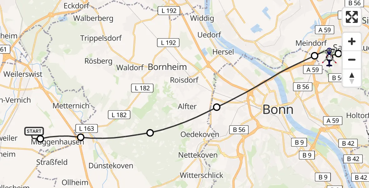 Flugroute Polizeihubschrauber Weilerswist UL - Sankt Augustin, 20 Mai 2026, 13:18