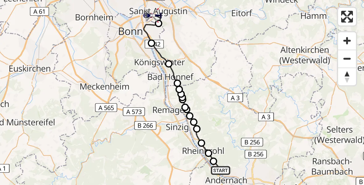 Flugroute Polizeihubschrauber Leutesdorf - Sankt Augustin, 20 Mai 2026, 13:22