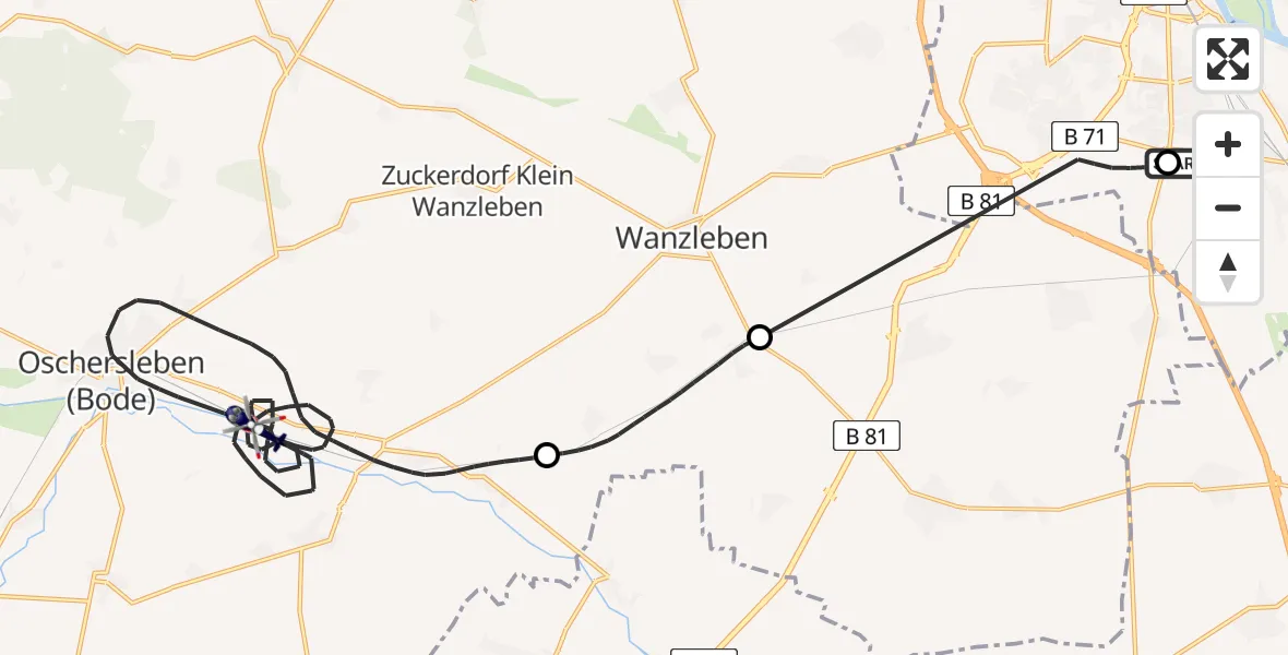 Flugroute Polizeihubschrauber Magdeburg City Flugplatz - Oschersleben (Bode), 20 Mai 2026, 13:37
