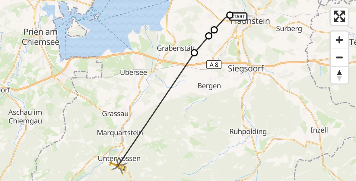 Flugroute Rettungshubschrauber Traunstein Hospital - Unterwössen, 20 Mai 2026, 13:37