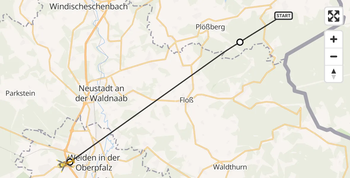 Flugroute Rettungshubschrauber Bärnau - Weiden i.d.OPf., 20 Mai 2026, 13:38
