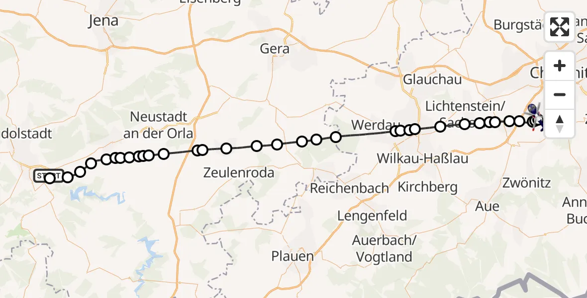 Flugroute Polizeihubschrauber Unterwellenborn - Jahnsdorf/Erzgeb., 20 Mai 2026, 13:50