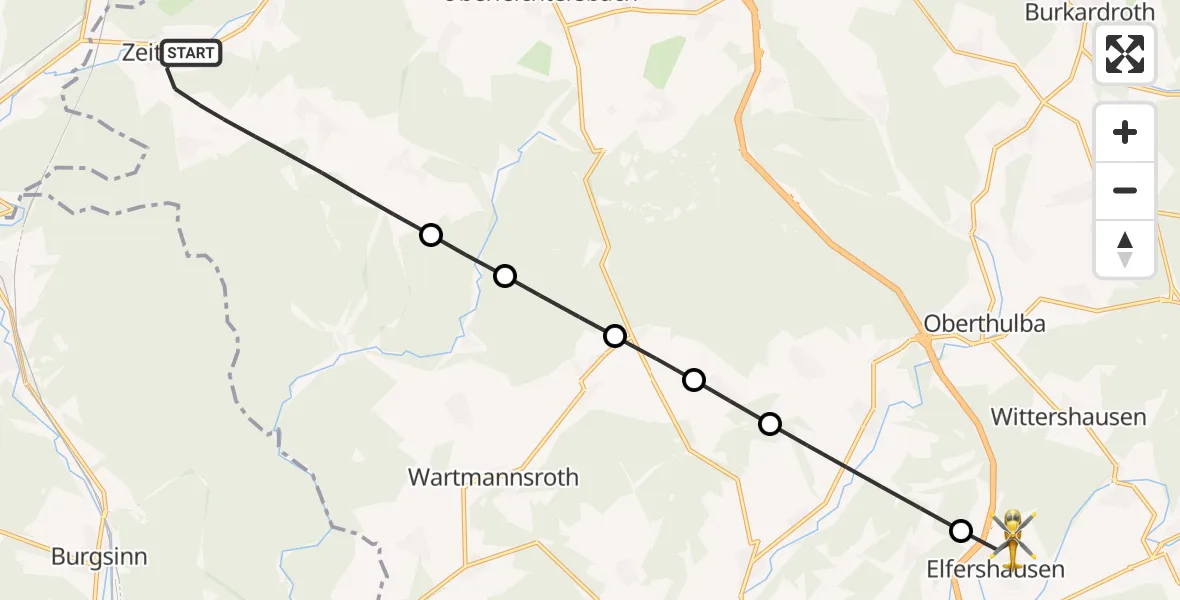 Flugroute Rettungshubschrauber Zeitlofs - Elfershausen, 20 Mai 2026, 13:52