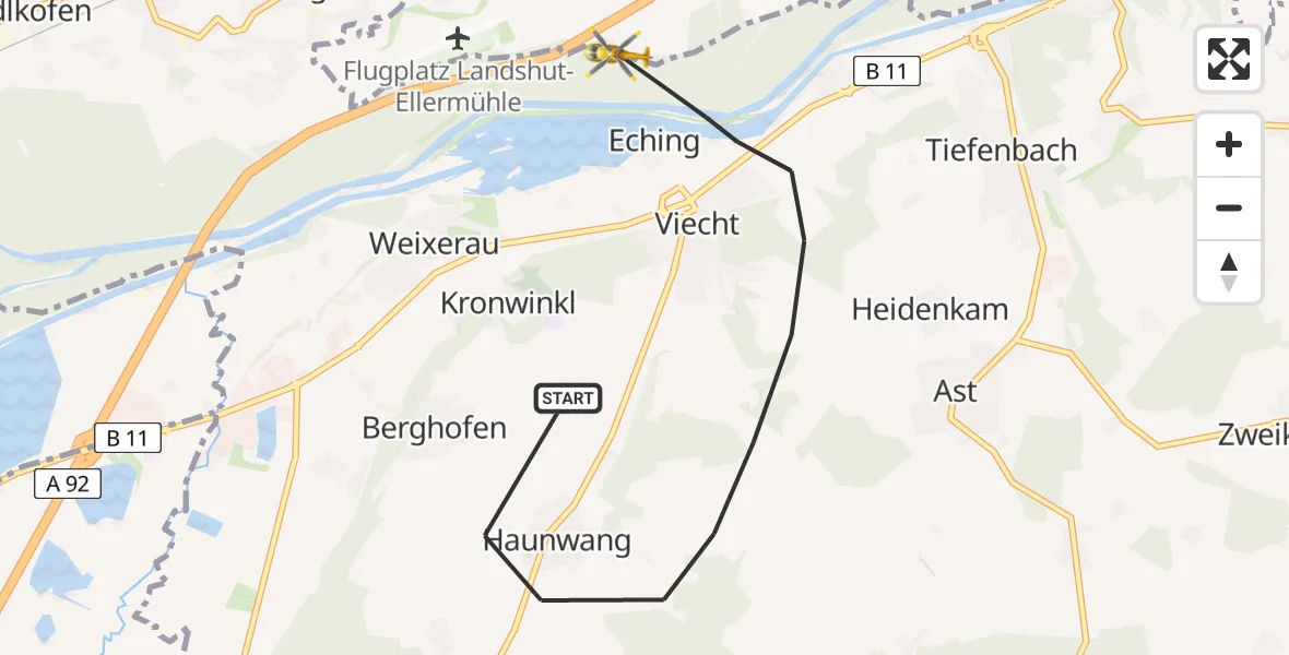 Flugroute Rettungshubschrauber Eching - Eching, 20 Mai 2026, 13:56