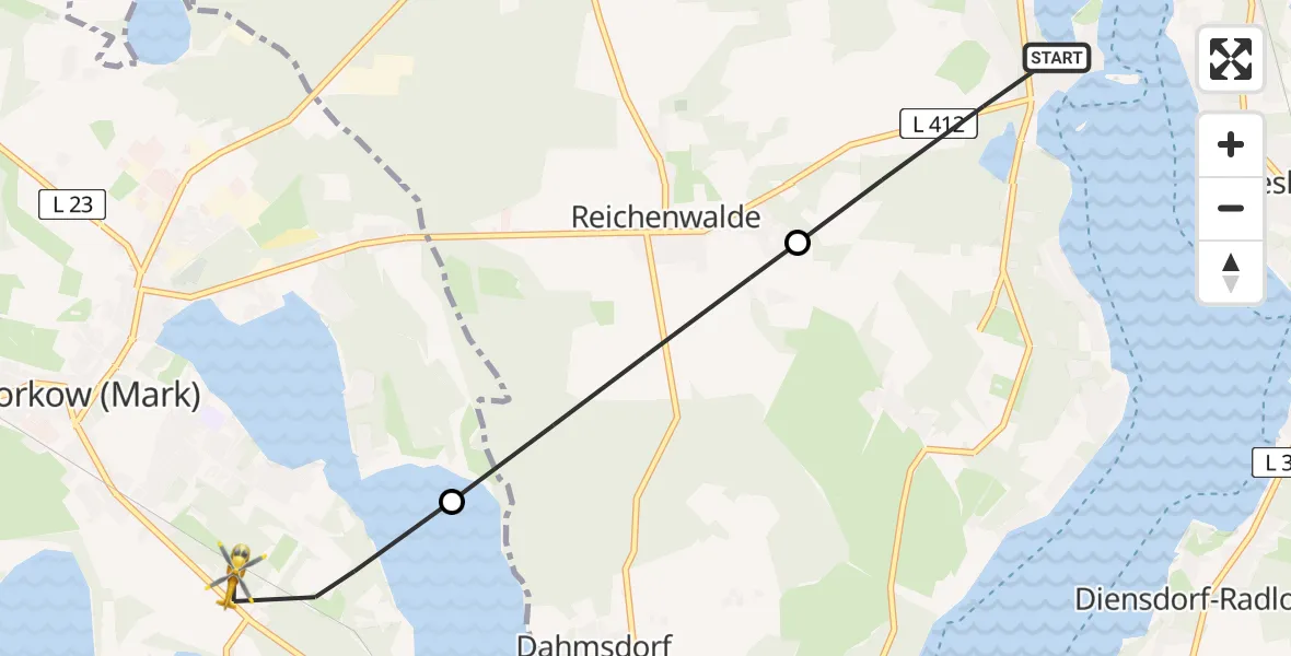 Flugroute Rettungshubschrauber Bad Saarow - Storkow (Mark), 20 Mai 2026, 13:57