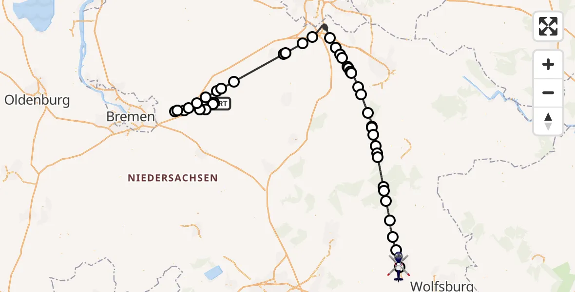 Flugroute Polizeihubschrauber Rotenburg (Wümme) Flugplatz - Gifhorn Bundespolizei Hubschrauberlandeplatz, 20 Mai 2026, 14:04