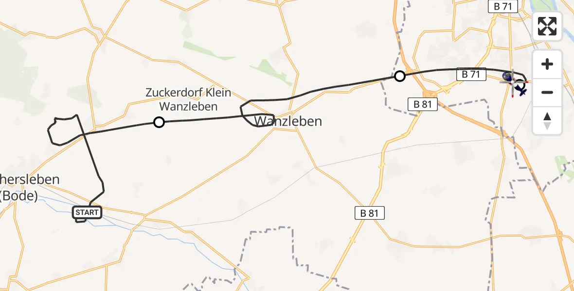 Flugroute Polizeihubschrauber Oschersleben (Bode) - Magdeburg City Flugplatz, 20 Mai 2026, 14:18