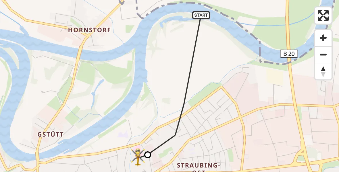 Flugroute Rettungshubschrauber Straubing - Sankt Elisabeth Hospital Straubing, 20 Mai 2026, 14:26