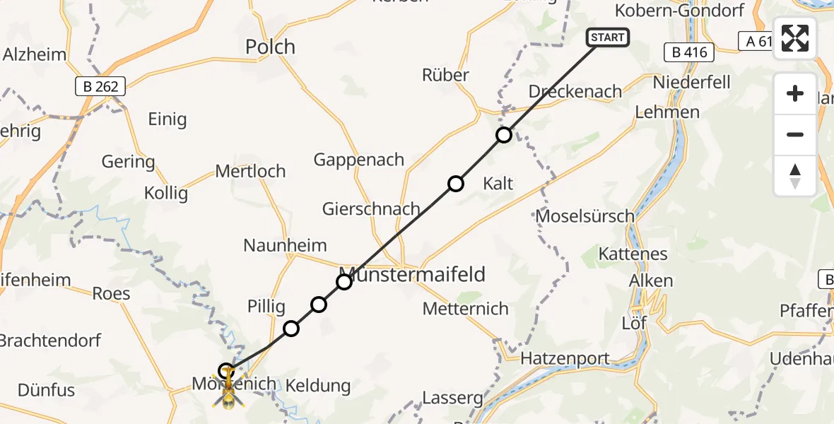 Flugroute Rettungshubschrauber Kobern-Gondorf - Möntenich, 20 Mai 2026, 14:25