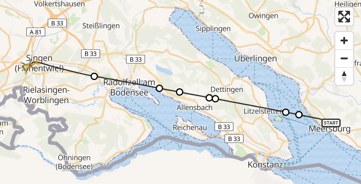 Flugroute Rettungshubschrauber Meersburg - Singen (Hohentwiel), 20 Mai 2026, 14:27