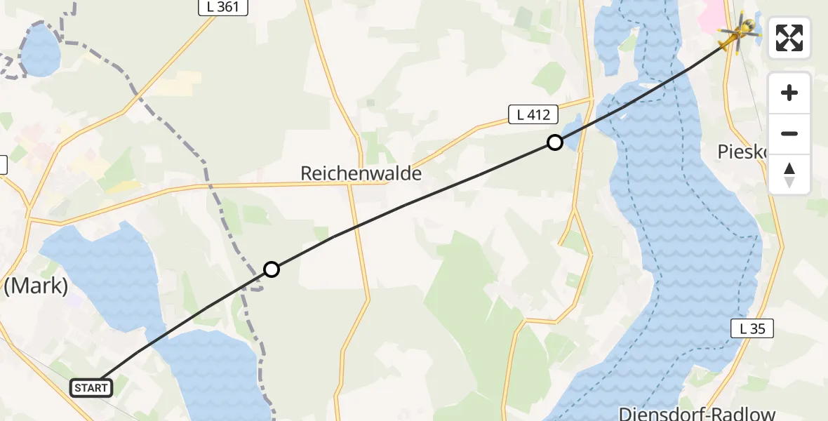 Flugroute Rettungshubschrauber Storkow (Mark) - Bad Saarow, 20 Mai 2026, 14:38