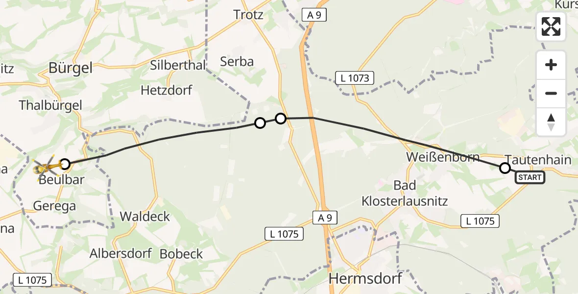 Flugroute Rettungshubschrauber Tautenhain - Bürgel, 20 Mai 2026, 14:42