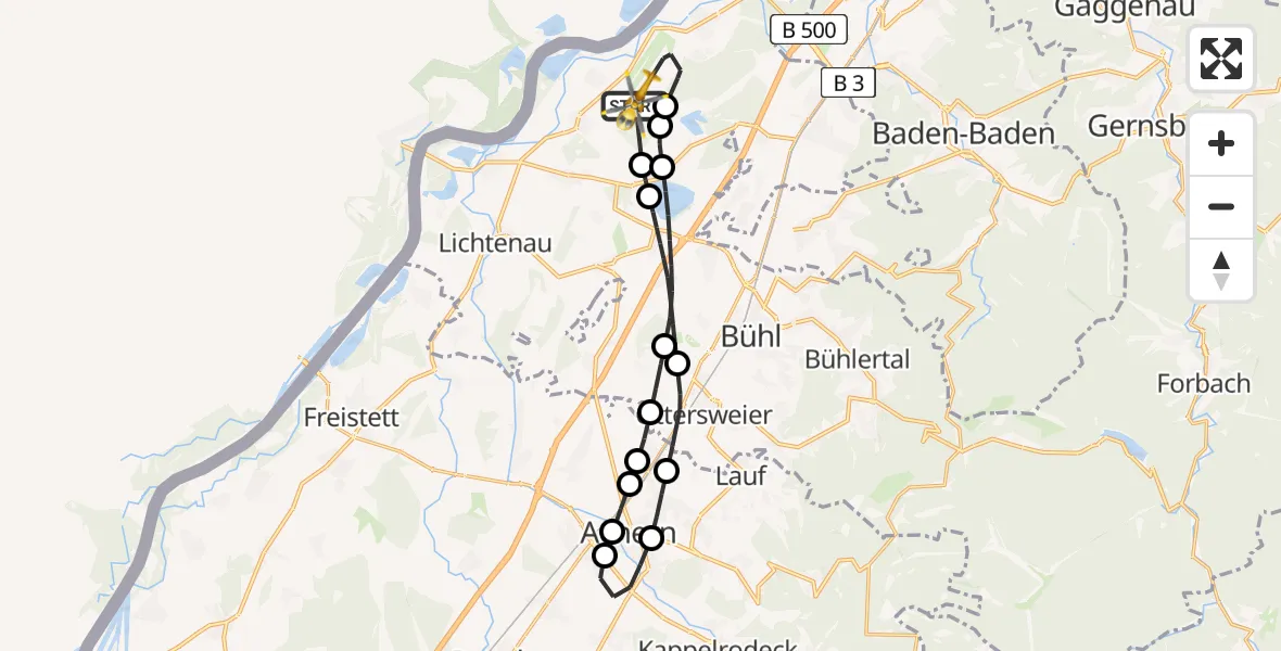 Flugroute Ambulanzhubschrauber Karlsruhe Baden-Baden Flughafen - Karlsruhe Baden-Baden Flughafen, 20 Mai 2026, 14:45