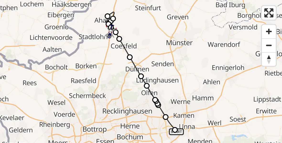 Flugroute Polizeihubschrauber Dortmund Flughafen - Legden, 20 Mai 2026, 14:50
