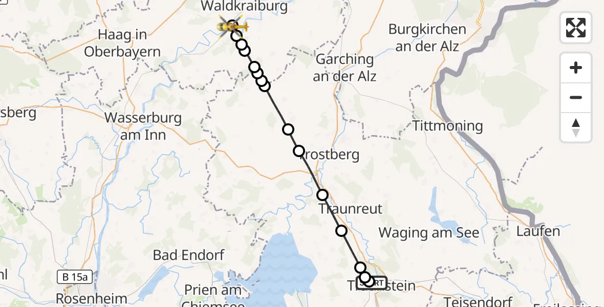 Flugroute Rettungshubschrauber Traunstein Hospital - Aschau a.Inn, 20 Mai 2026, 14:53