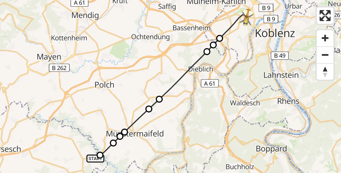 Flugroute Rettungshubschrauber Möntenich - Koblenz, 20 Mai 2026, 14:56