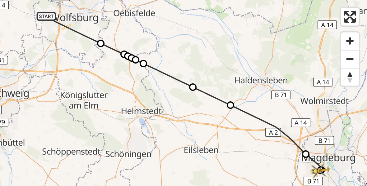 Flugroute Rettungshubschrauber Wolfsburg - Magdeburg, 20 Mai 2026, 15:05