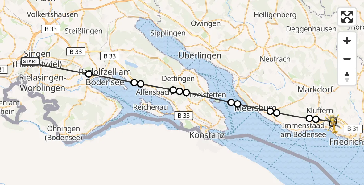 Flugroute Rettungshubschrauber Singen (Hohentwiel) - Friedrichshafen Hospital, 20 Mai 2026, 15:10