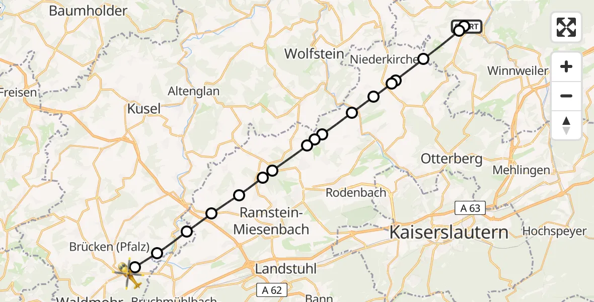 Flugroute Rettungshubschrauber Imsweiler UL - Schönenberg-Kübelberg, 20 Mai 2026, 15:16