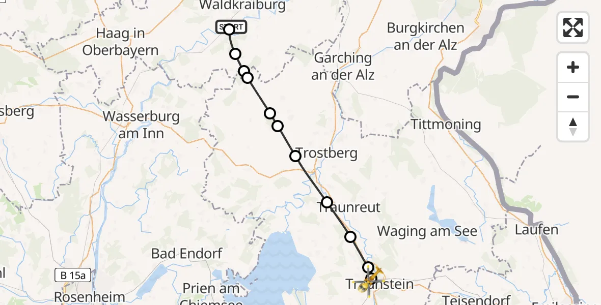 Flugroute Rettungshubschrauber Aschau a.Inn - Traunstein Hospital, 20 Mai 2026, 15:19