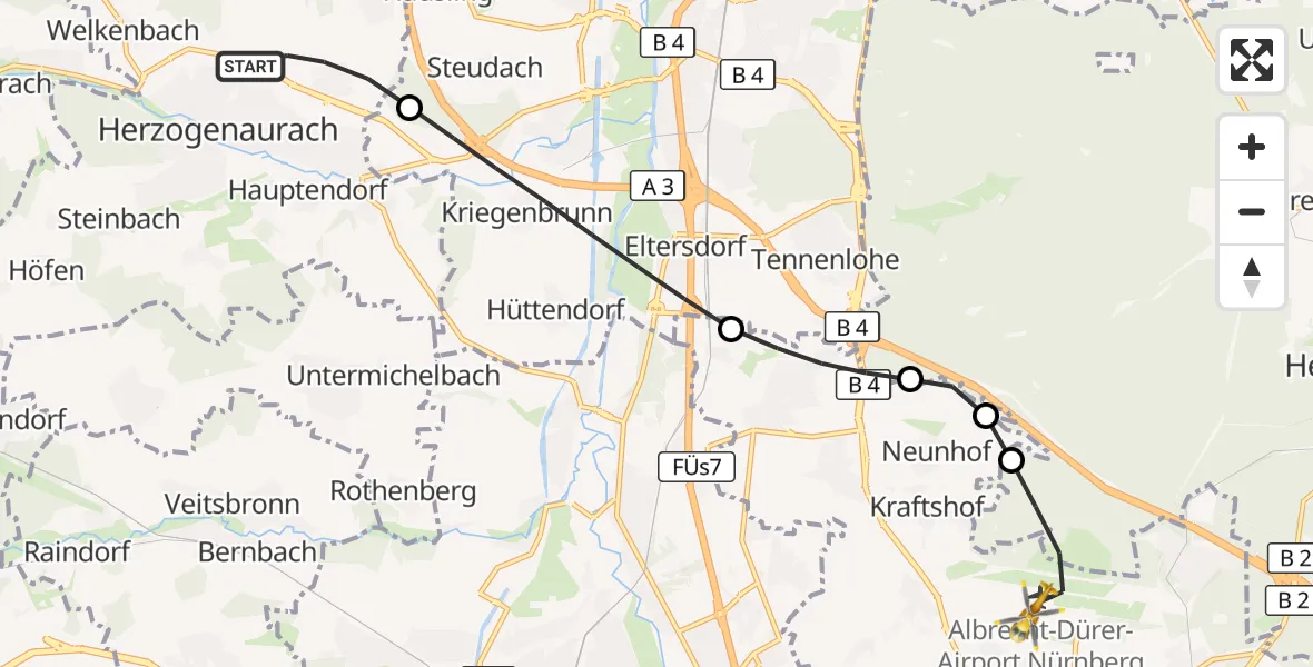 Flugroute Ambulanzhubschrauber Herzogenaurach - Flughafen Nuremberg, 20 Mai 2026, 15:22