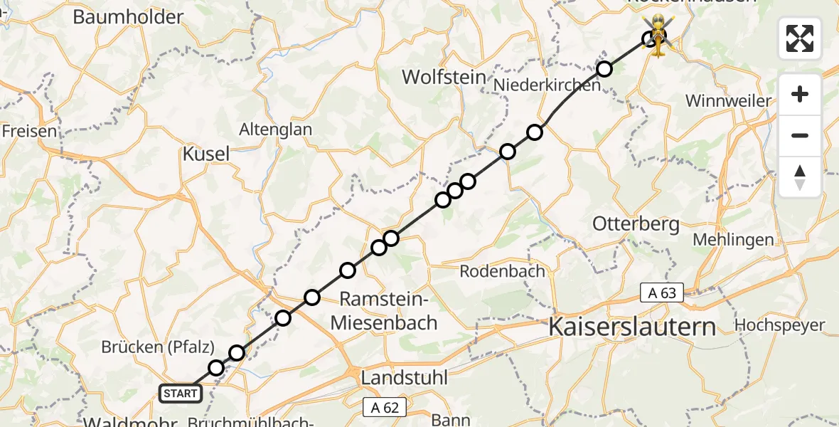 Flugroute Rettungshubschrauber Schönenberg-Kübelberg - Imsweiler UL, 20 Mai 2026, 15:46