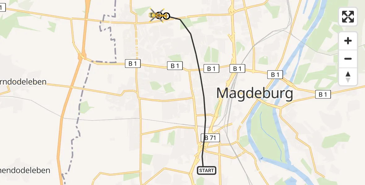 Flugroute Rettungshubschrauber Magdeburg - Magdeburg Hospital, 20 Mai 2026, 15:50