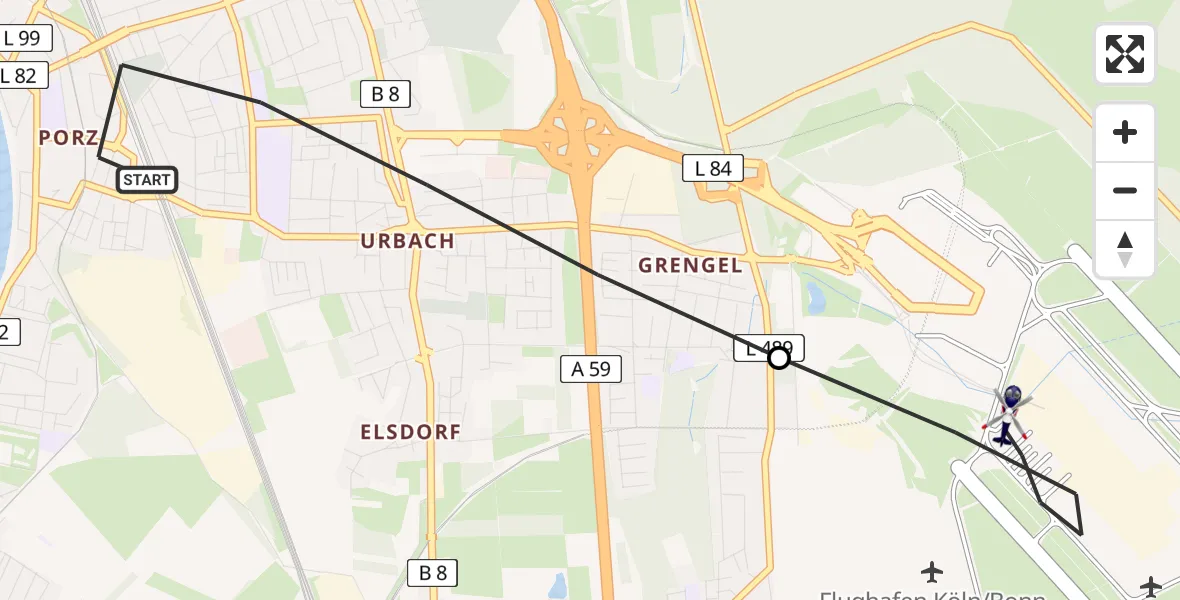 Flugroute Polizeihubschrauber Köln - Köln Bonn Flughafen, 20 Mai 2026, 15:58