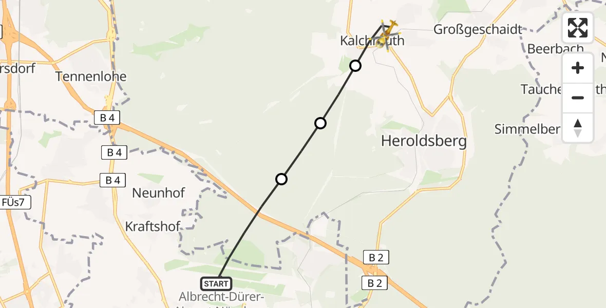 Flugroute Ambulanzhubschrauber Flughafen Nuremberg - Kalchreuth, 20 Mai 2026, 15:59