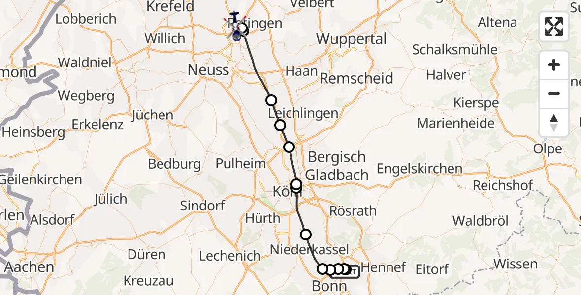 Flugroute Polizeihubschrauber Sankt Augustin - Düsseldorf Flughafen, 20 Mai 2026, 16:18