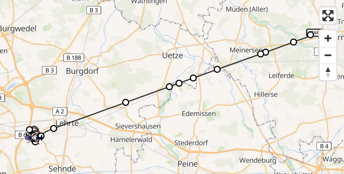 Flugroute Polizeihubschrauber Gifhorn Bundespolizei Hubschrauberlandeplatz - Sehnde, 20 Mai 2026, 16:20