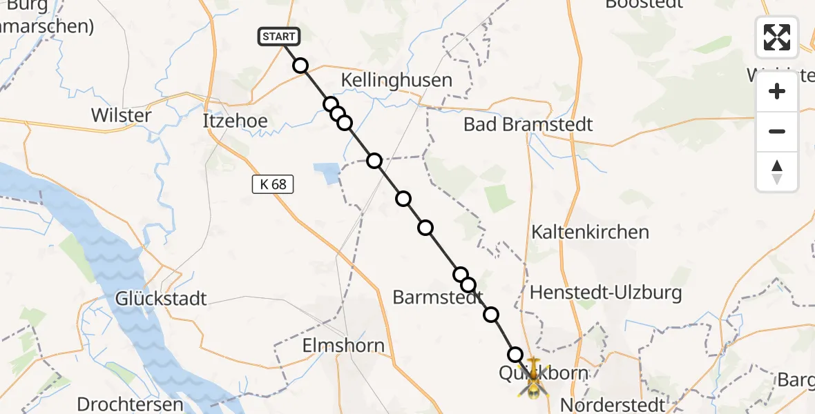 Flugroute Rettungshubschrauber Hohenlockstedt - Quickborn, 20 Mai 2026, 16:48