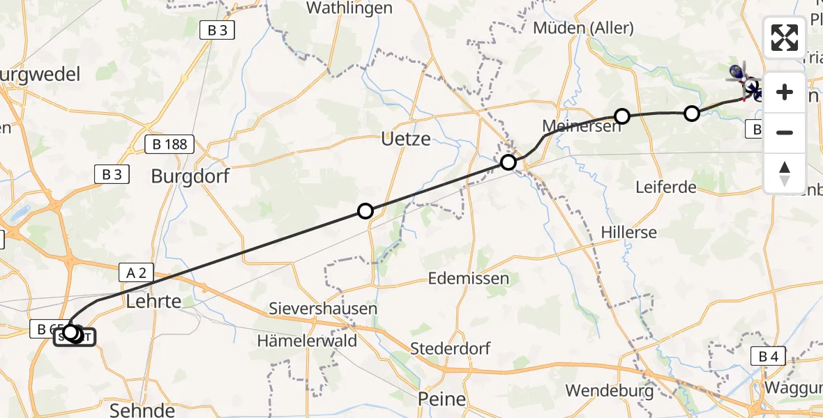 Flugroute Polizeihubschrauber Sehnde - Gifhorn Bundespolizei Hubschrauberlandeplatz, 20 Mai 2026, 16:55