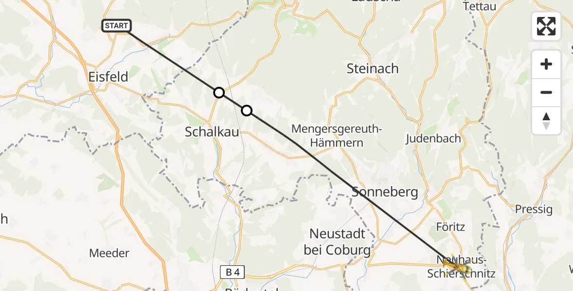 Flugroute Rettungshubschrauber Eisfeld - Föritztal, 20 Mai 2026, 16:58