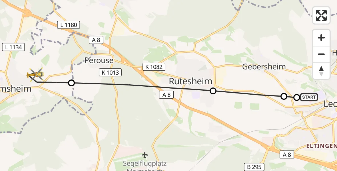 Flugroute Rettungshubschrauber Leonberg Hospital - Heimsheim, 20 Mai 2026, 17:07