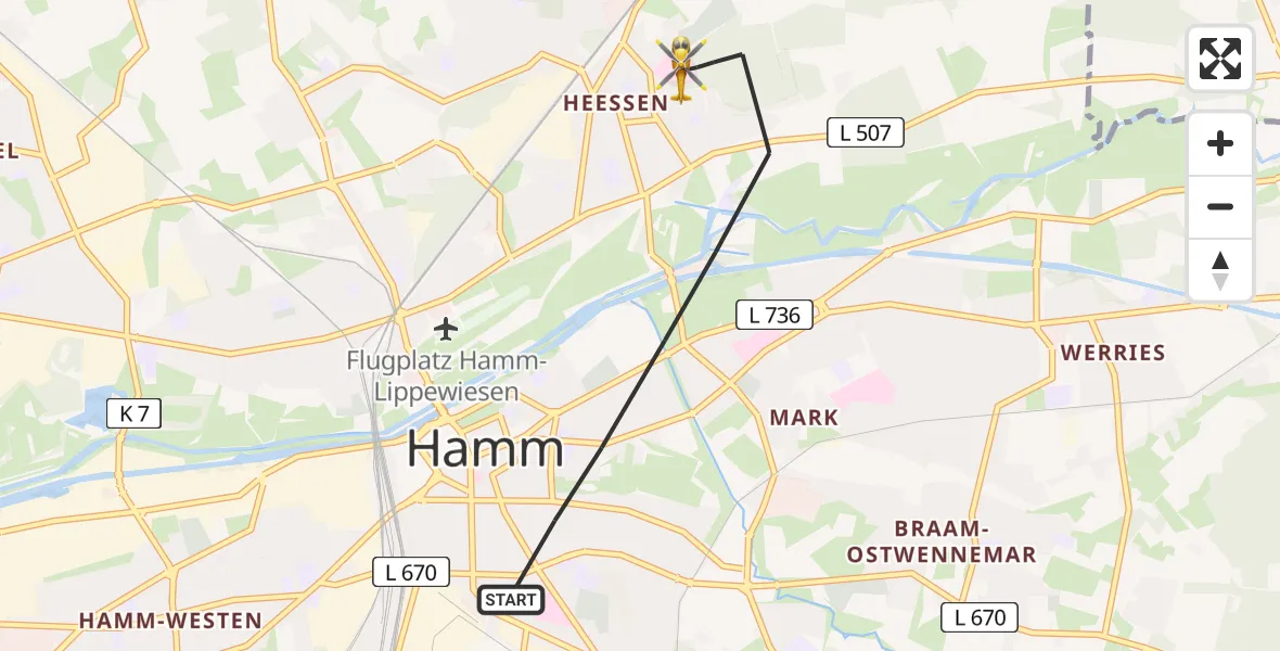 Flugroute Rettungshubschrauber Hamm - Hamm, 20 Mai 2026, 17:12