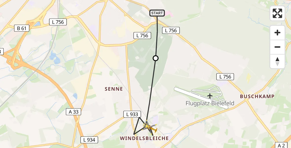Flugroute Rettungshubschrauber Luftrettungszentrum Bielefeld - Bielefeld, 20 Mai 2026, 17:13