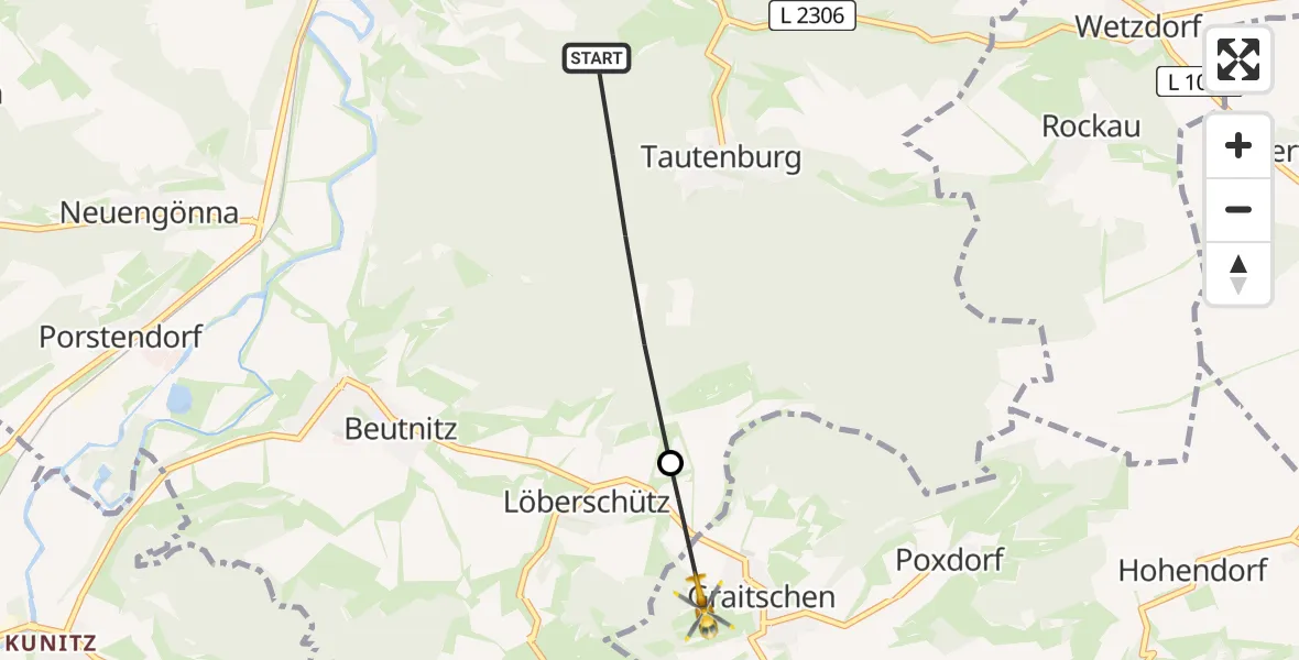 Flugroute Rettungshubschrauber Tautenburg - Graitschen b.Bürgel, 20 Mai 2026, 17:31
