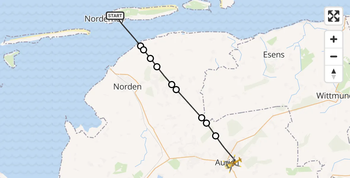 Flugroute Rettungshubschrauber Noordzee - Aurich, 20 Mai 2026, 17:39